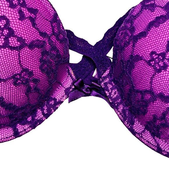 Victoria's Secret 32B Push Up Bra Purple Lace Strappy Front Adjustable Straps - Picture 2 of 12